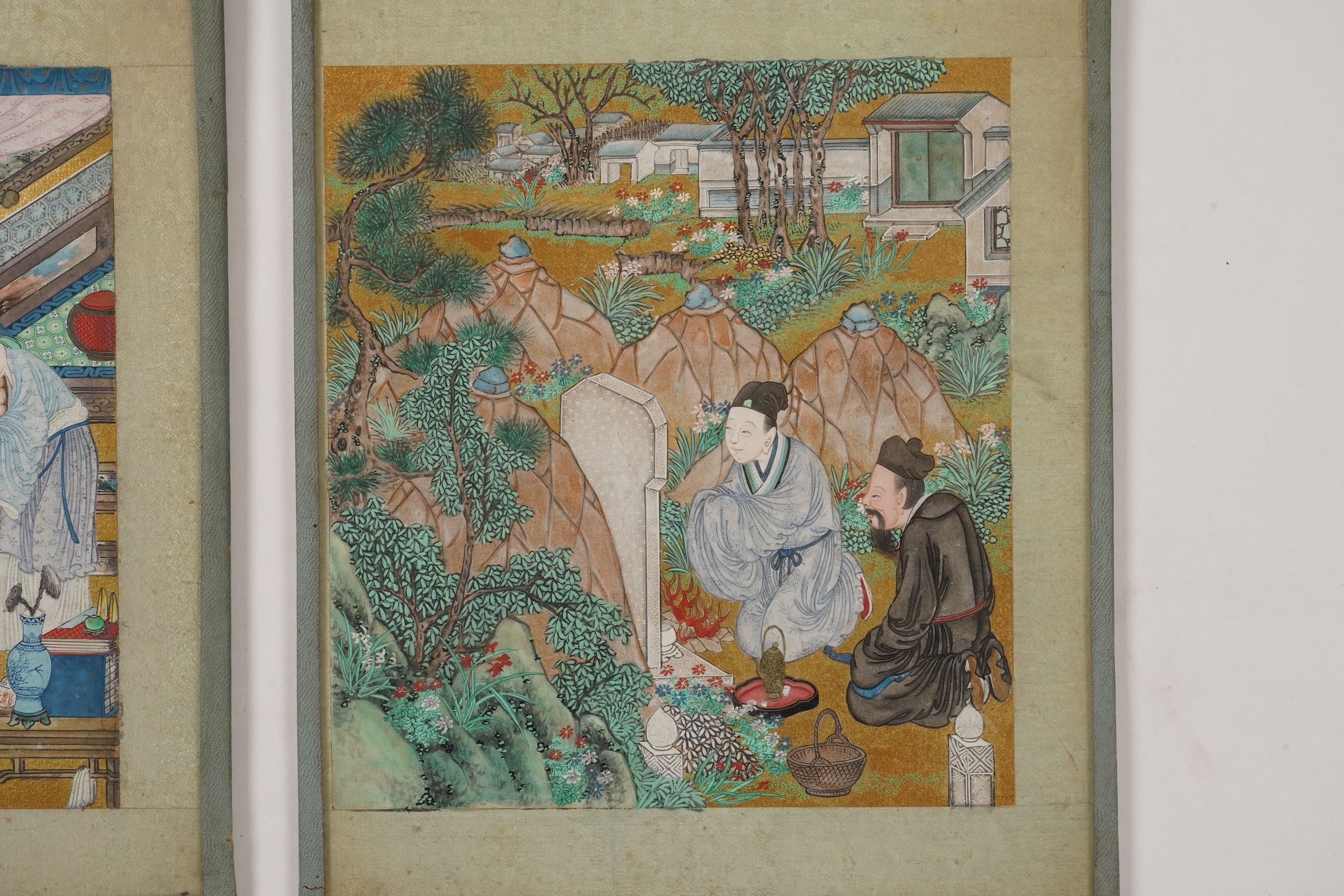 Chinese School , (19th century), Scenes from Qing court, Six gouache paintings from an album, Image 18cm x 16.5cm